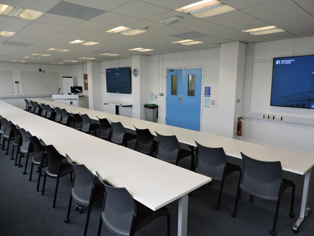 A room with long tables