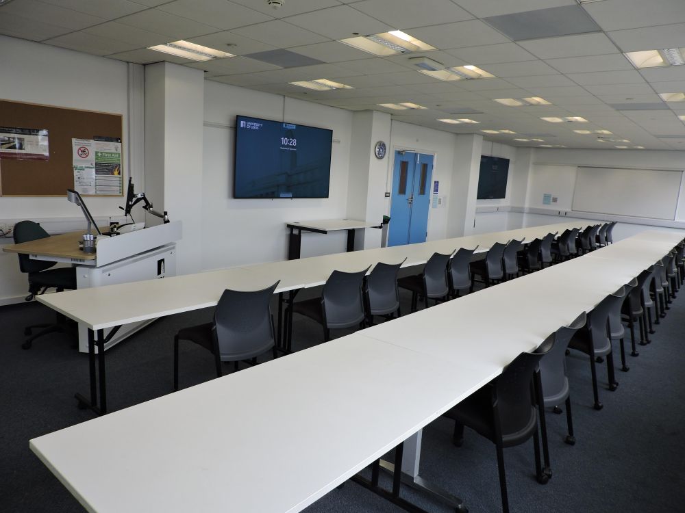 A room with long tables