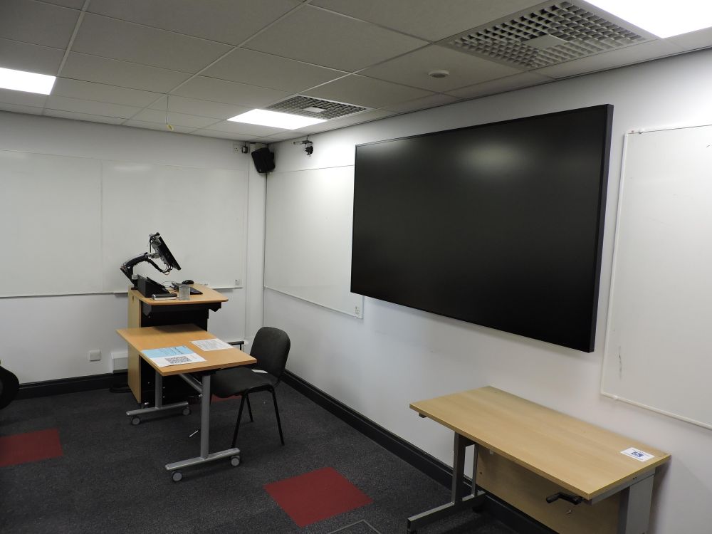 A room with a screen