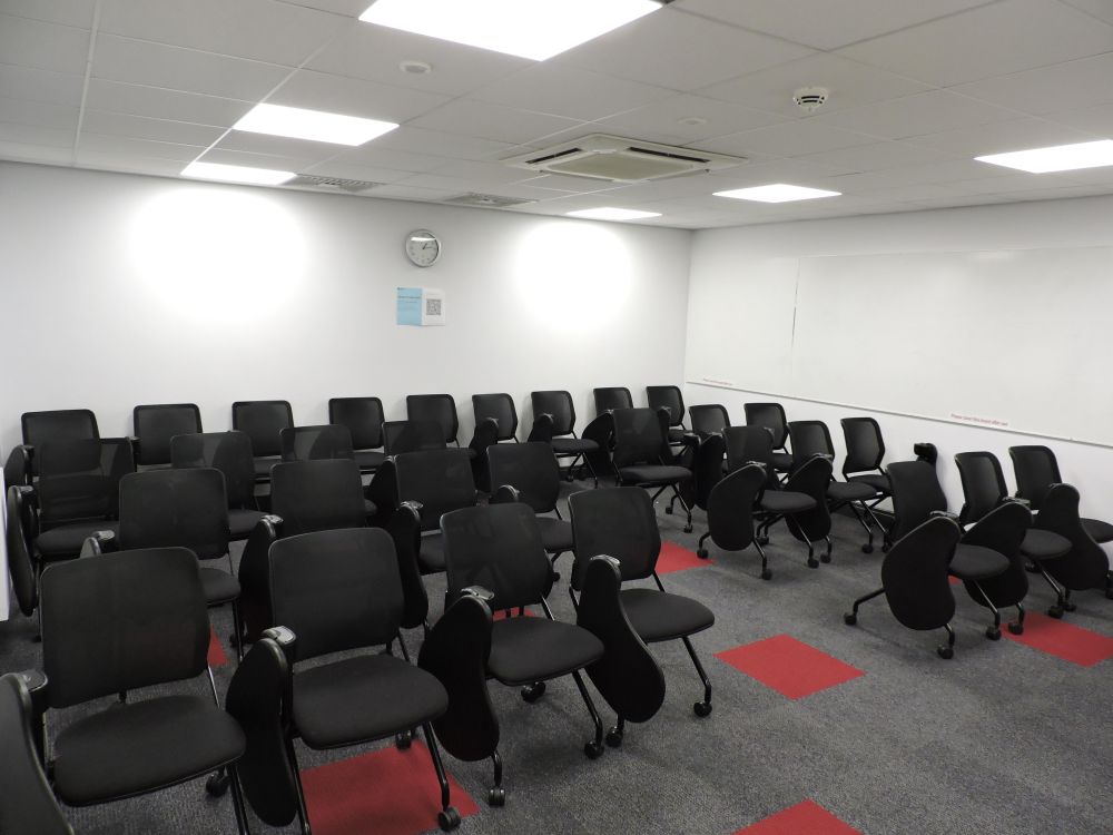A room with chairs