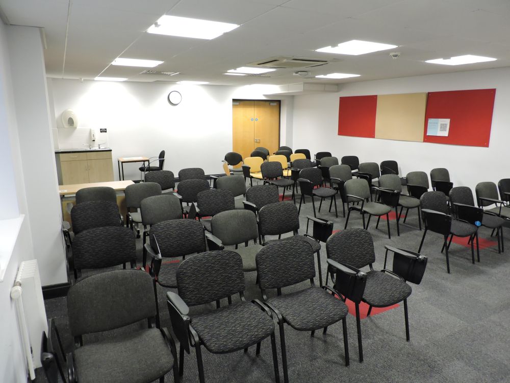 A room with chairs