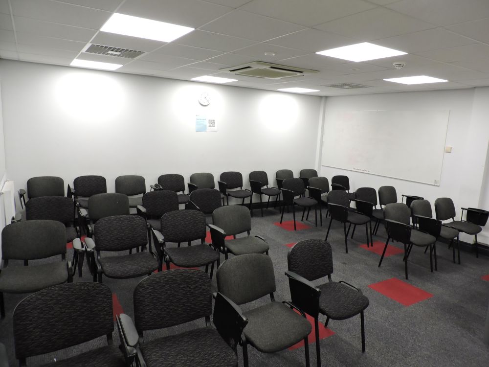 A room with chairs