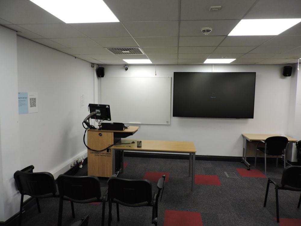 A room with a lectern