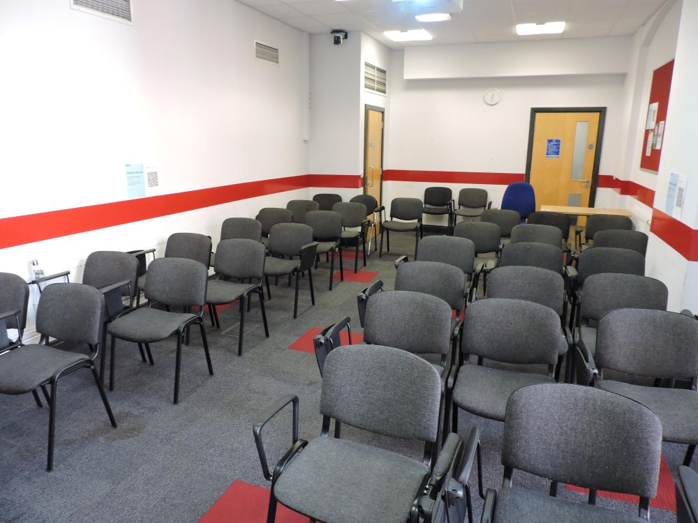 A room with chairs