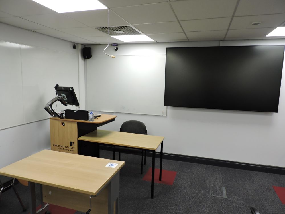 A room with a screen