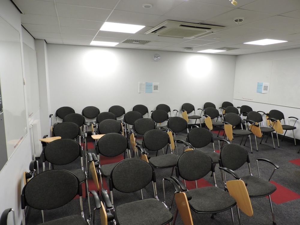 A room with chairs