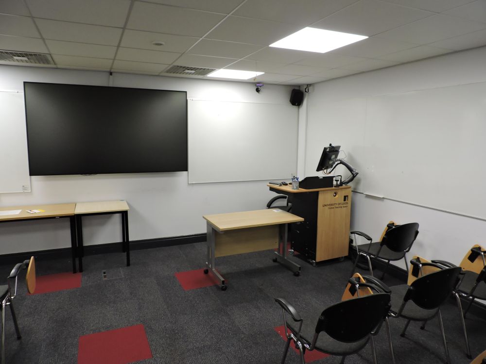 A room with a lectern