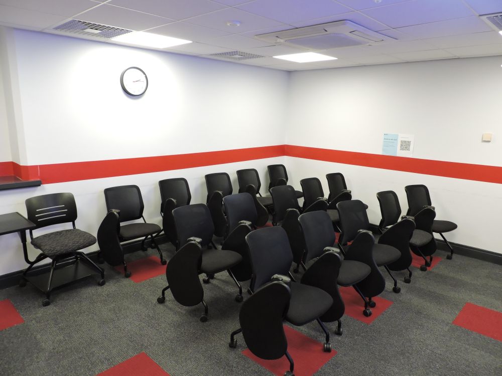 A room with chairs
