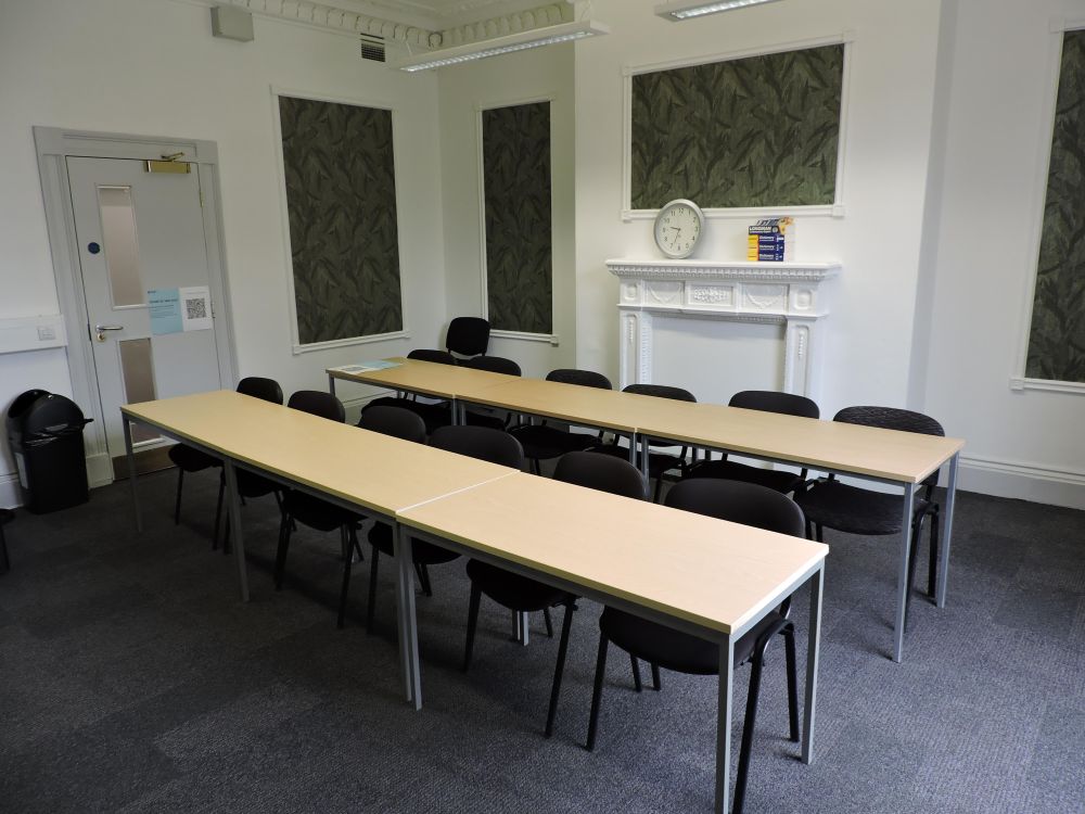 A room with tables