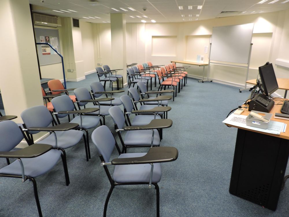 A room with chairs