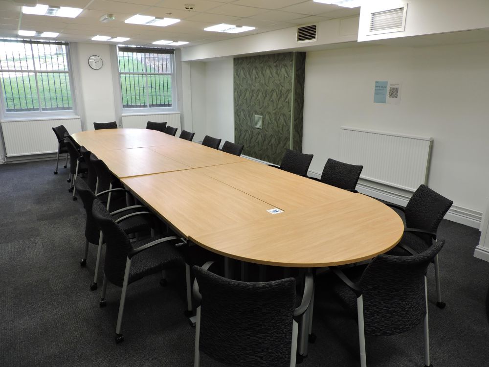 A room with a large table