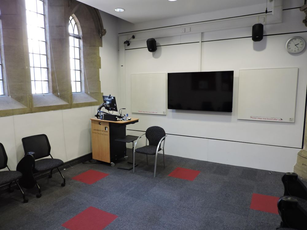 A room with a lectern