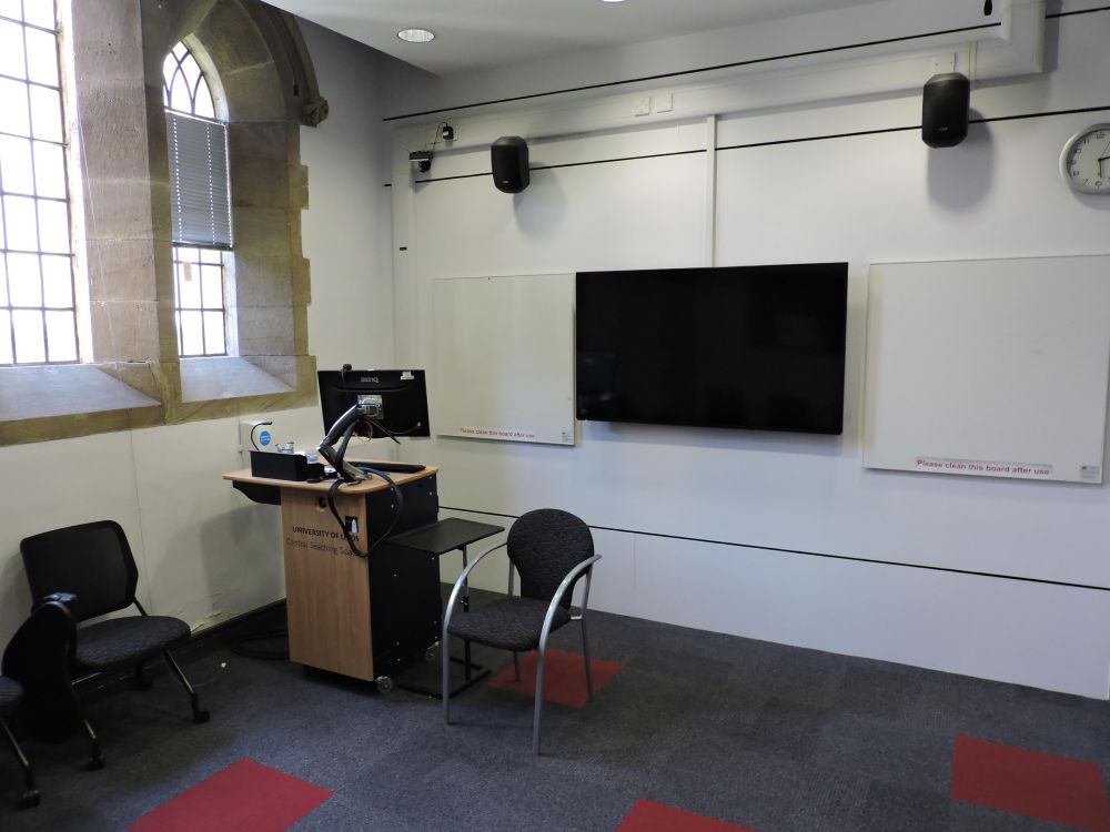 A room with a lectern