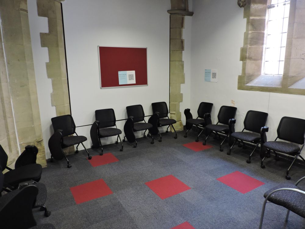 A room with chairs
