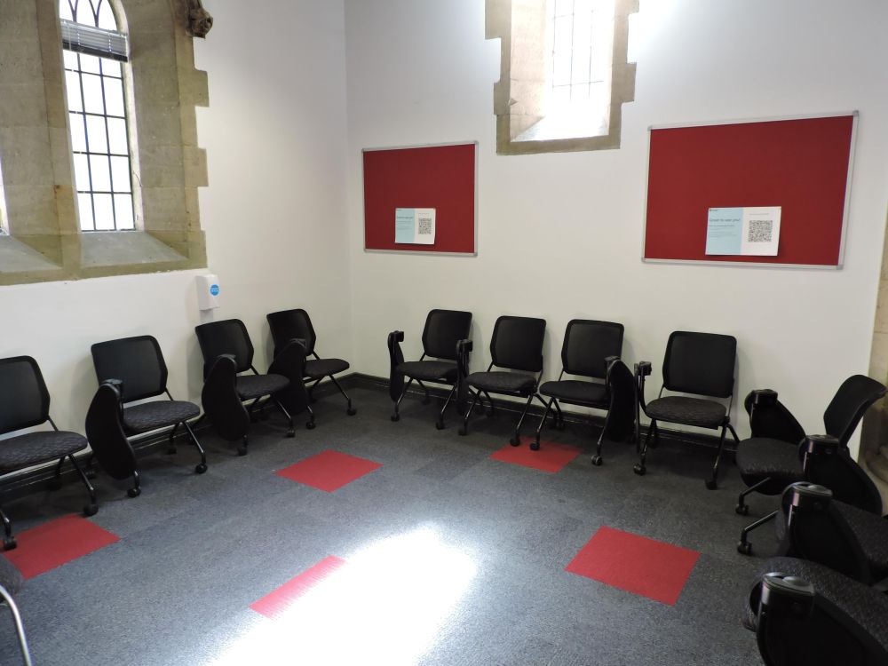 A room with chairs