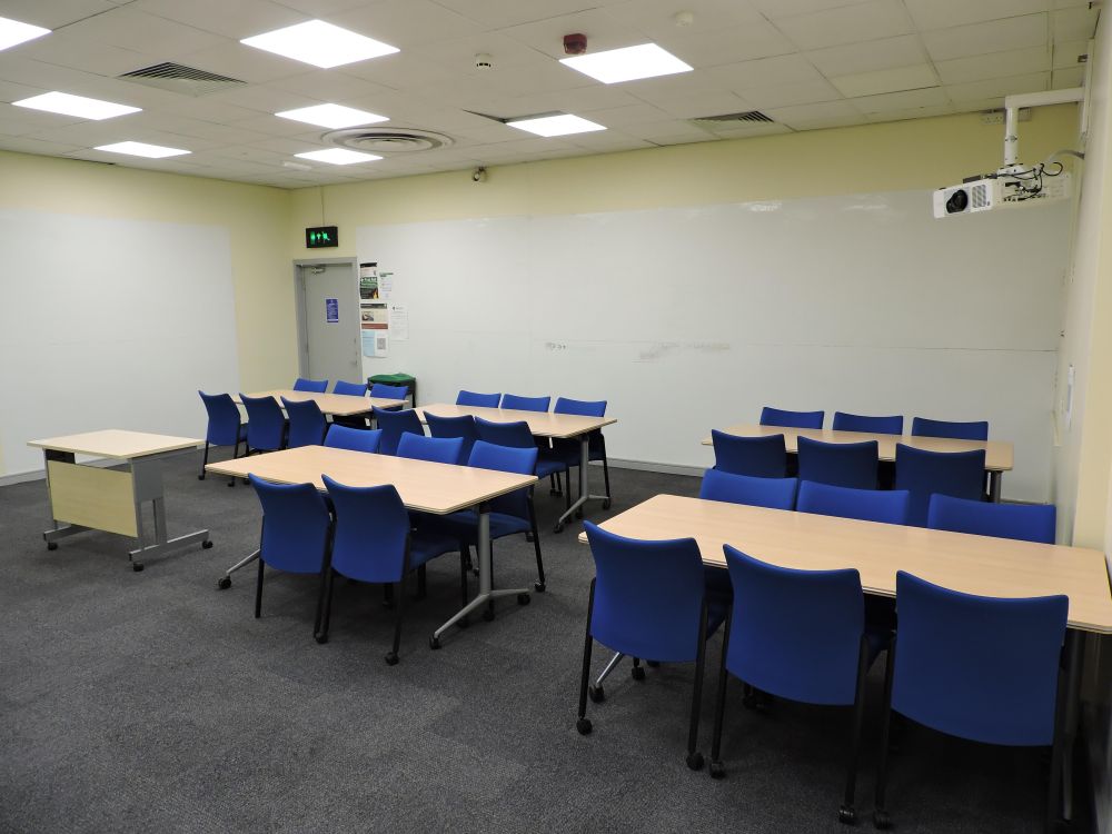 A room with tables