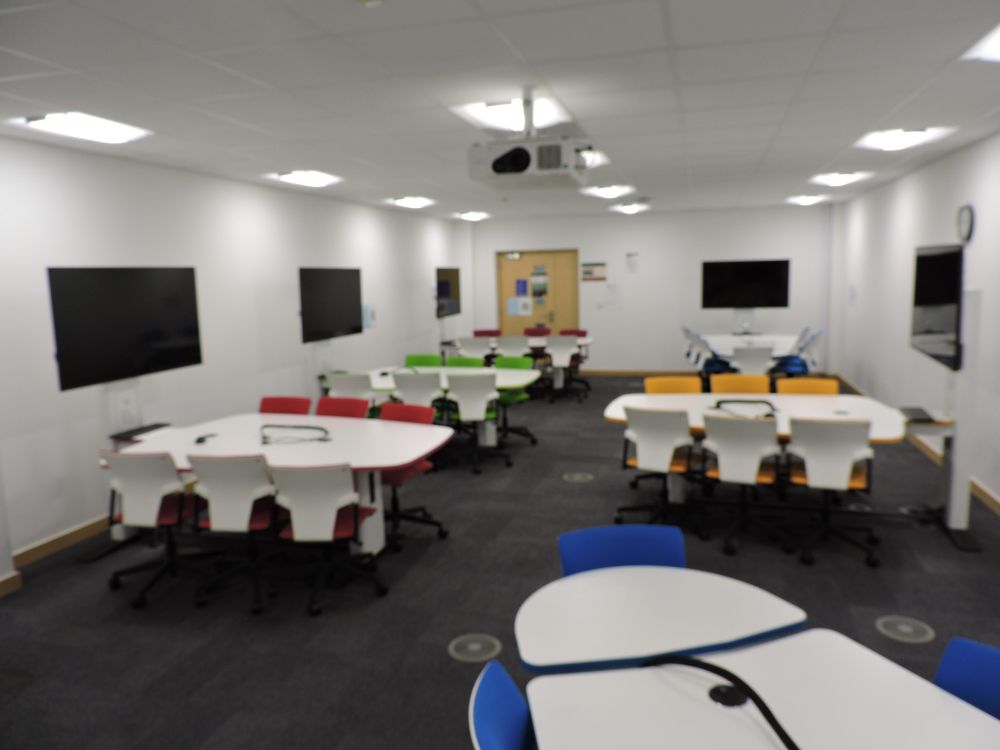 A room with tables