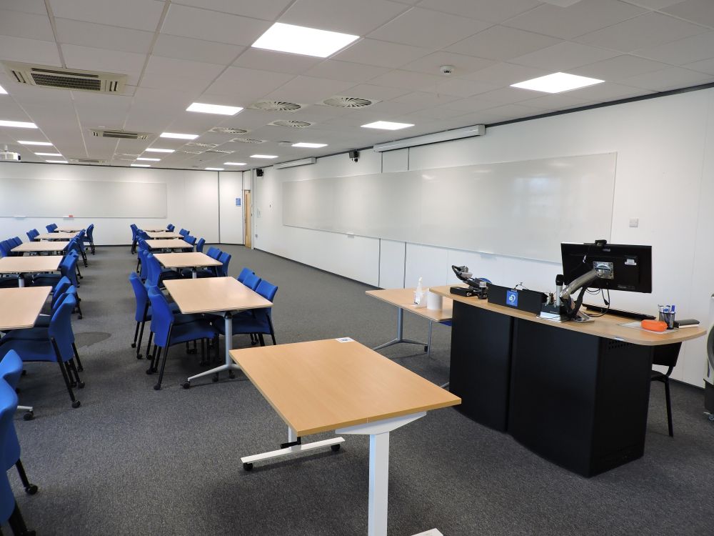A room with a lectern