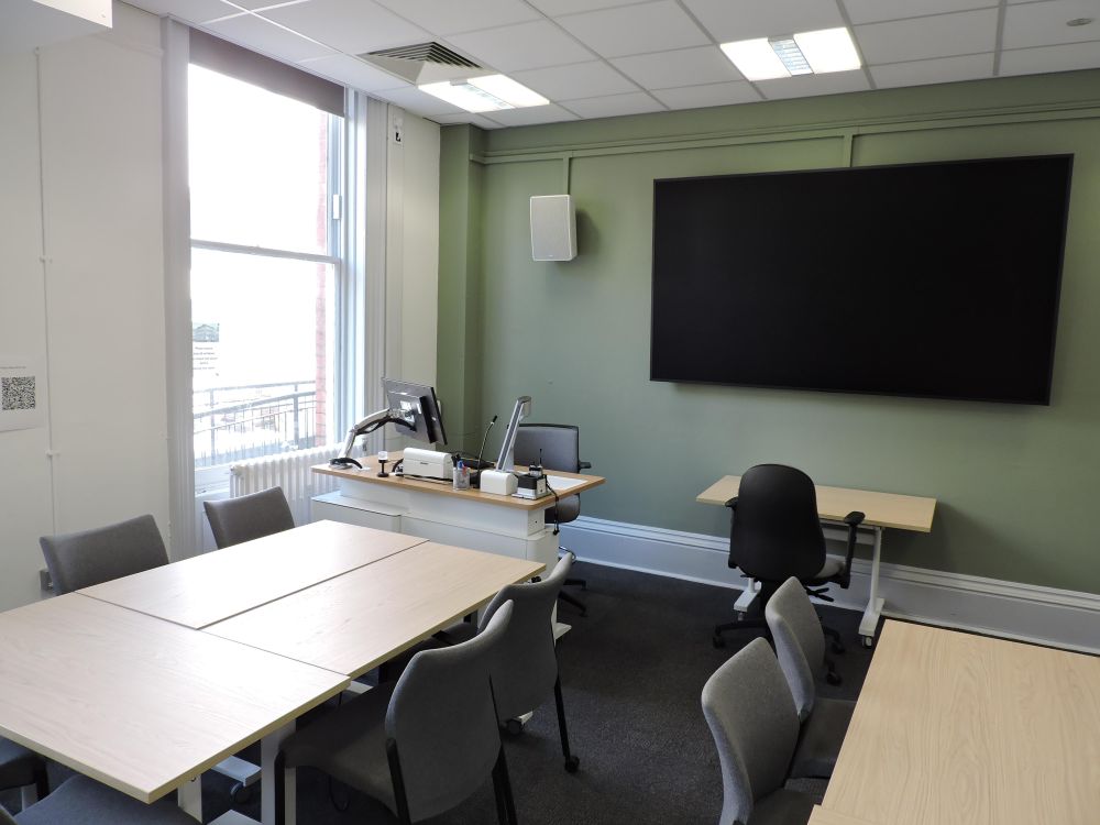 A room with a lectern