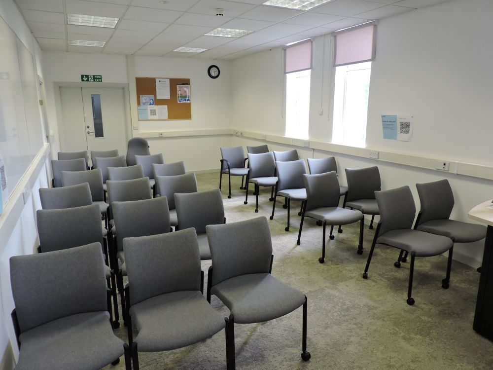 A room with chairs