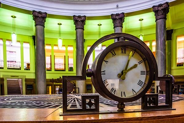 Clock inside the Brotherton Library