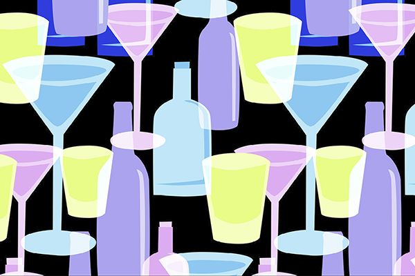 Graphic of bottles, cups and cocktail glasses