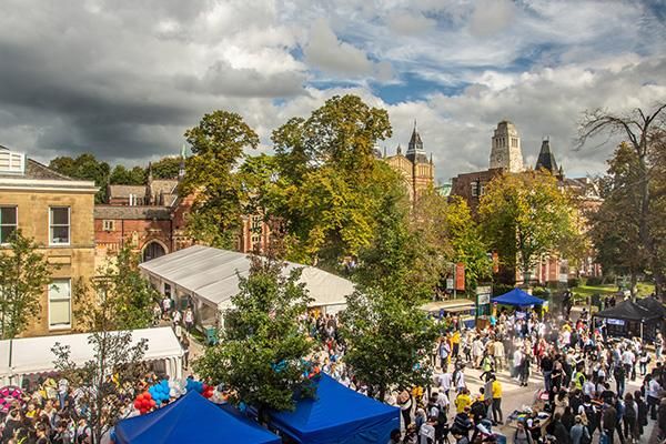 A fair outside Leeds University Union for Welcome Week