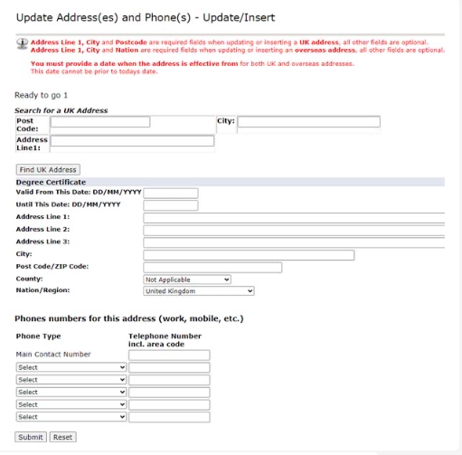 Screenshot saying Enter your address details in the text boxes provided, or use the address tool to search for an address (UK addresses only). 