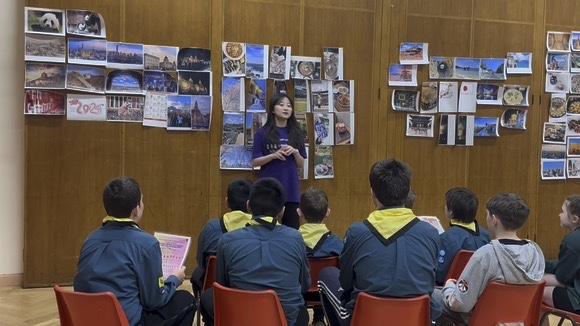 A student presenting to scouts.