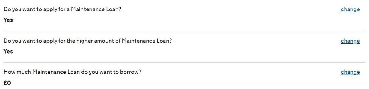 Screenshot of loan application form